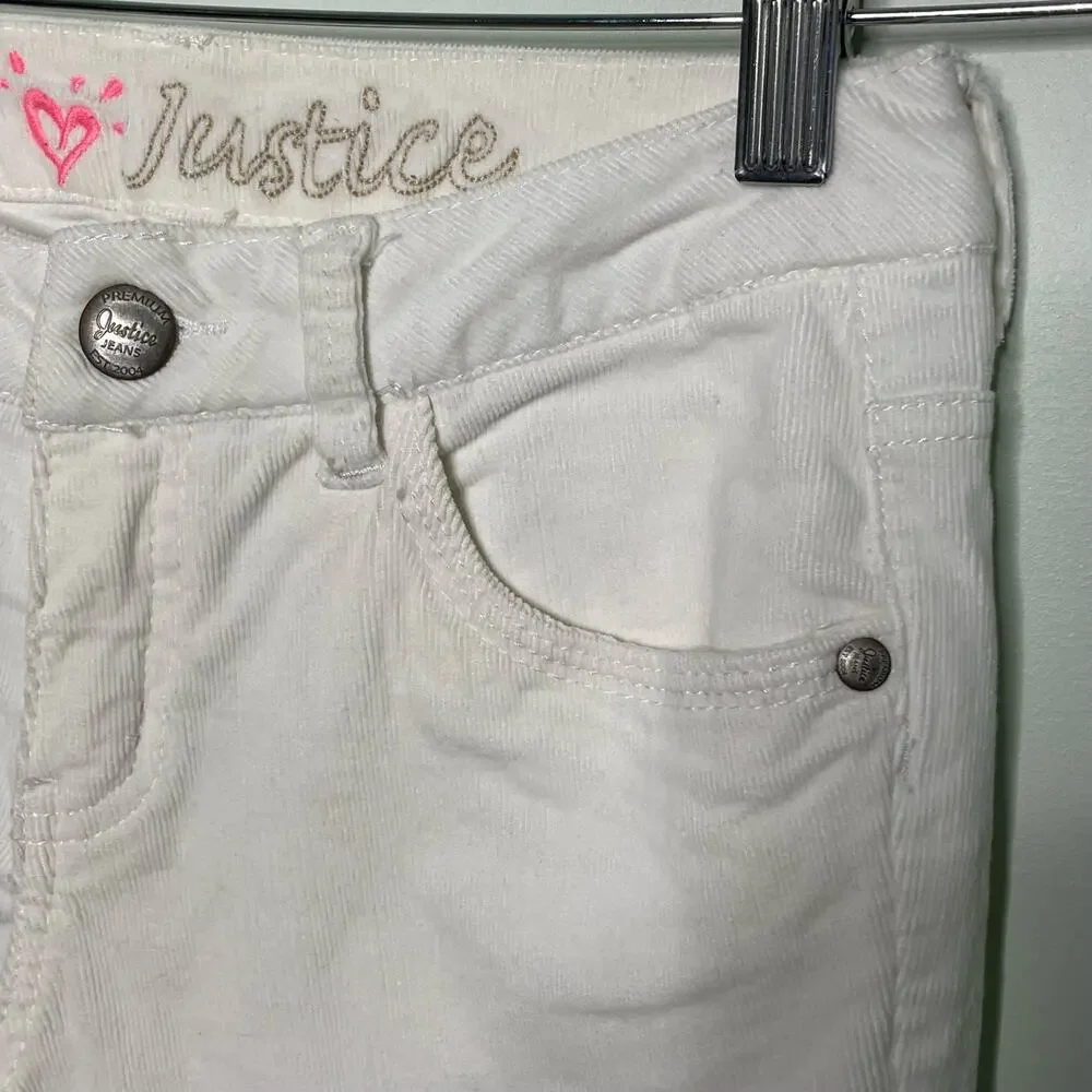 Girl's Justice Bootcut Corduroy  Jeans Low‎ Rise Cotton Blend Stretch White 12 R